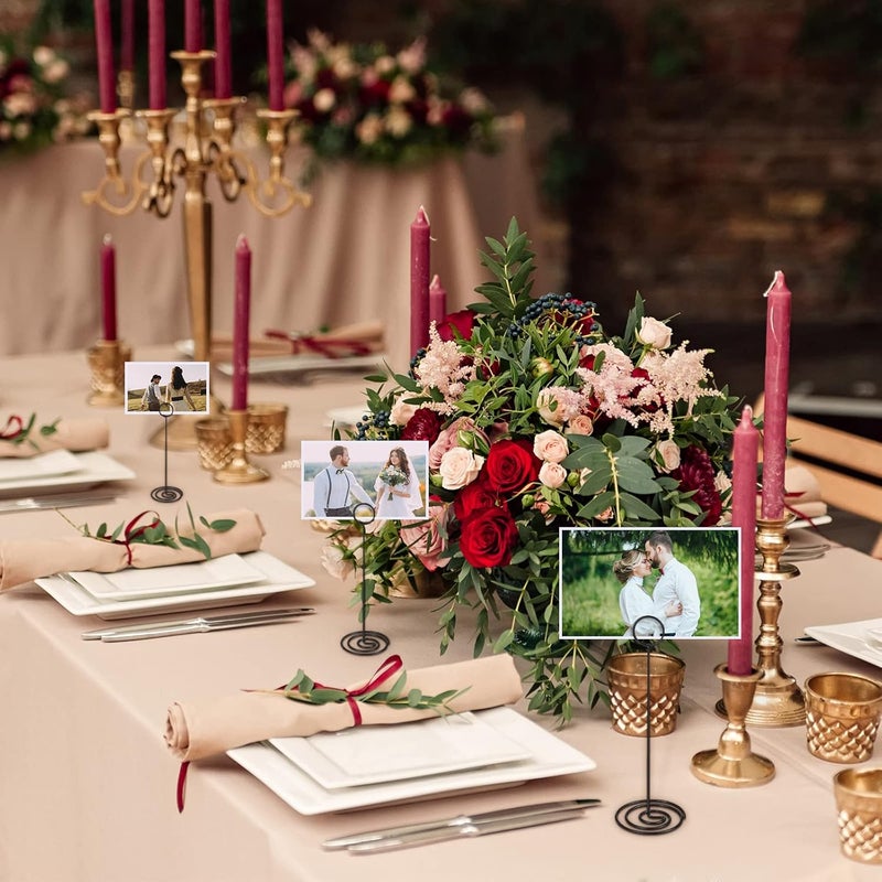 TecUnite 24 Pack 8.86 Inch Table Number Holder Wire Photo Holder Picture Name Menu Clips Memo Note Cards Stand for Wedding Reception Anniversary Birthday Centerpieces(Black) - Image 3